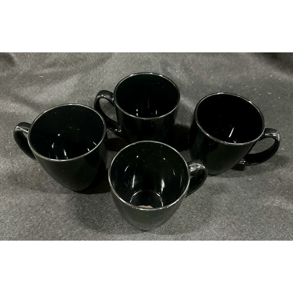 Set of 4 Fusion Black Charcoal Corelle Coordinates Stoneware Coffee‎ Cups Mugs - Picture 2 of 5